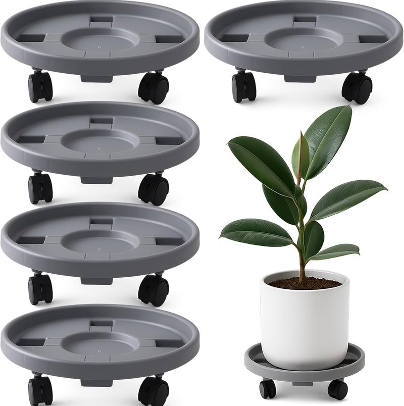 Tulpeed Rolling Plant Stand with Wheels 5 Pack 13 Inch Plant Caddy with Wheels Heavy Duty Plant Dolly Roller Base with Wheels Round Flower Pot Rack Holder Planter Trolley Tray, Grey - Image 1